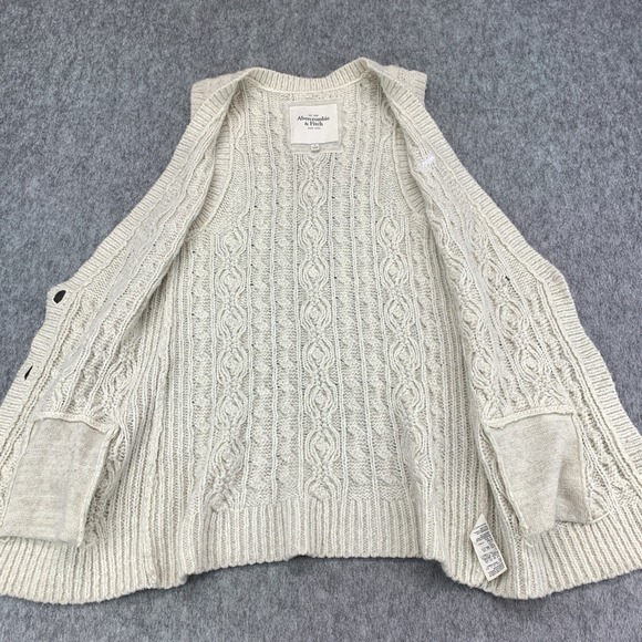 Abercrombie & Fitch Beige WOOL & ALPACA BLEND Sweater Vest Cable Knit - Size L - Picture 3 of 12